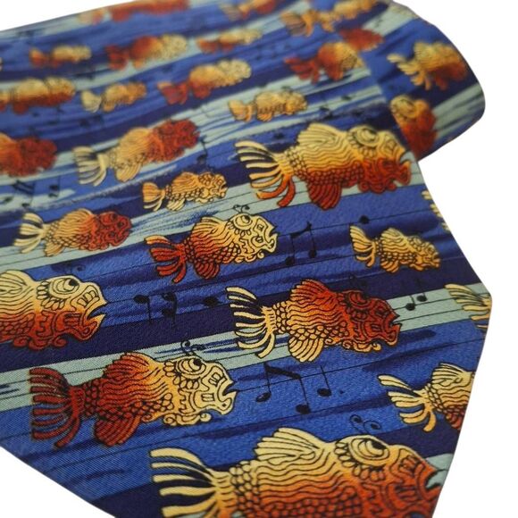 J. Garcia by Jerry Garcia Silk Tie – Vintage Fish & Music Notes, Blue | “Not For - Picture 2 of 3